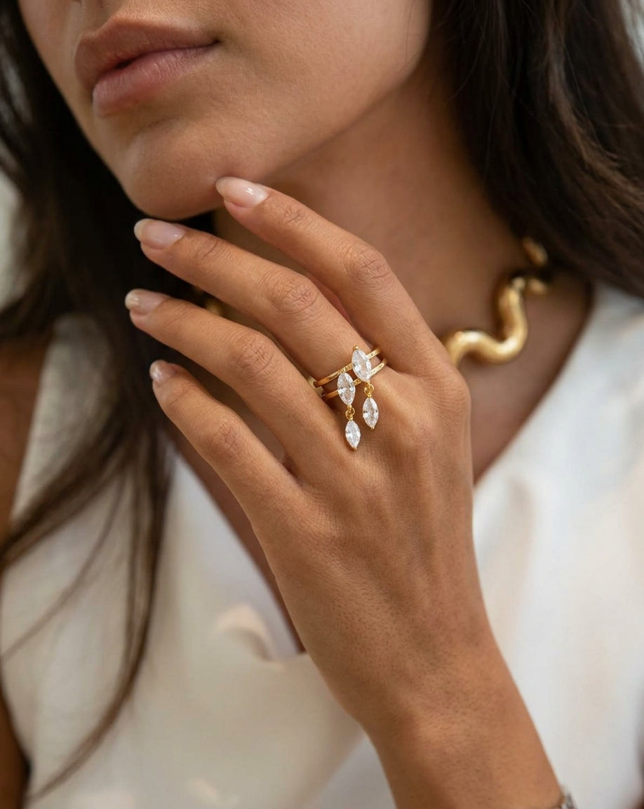 MARQUISE DOUBLE DROP ❥ Anello