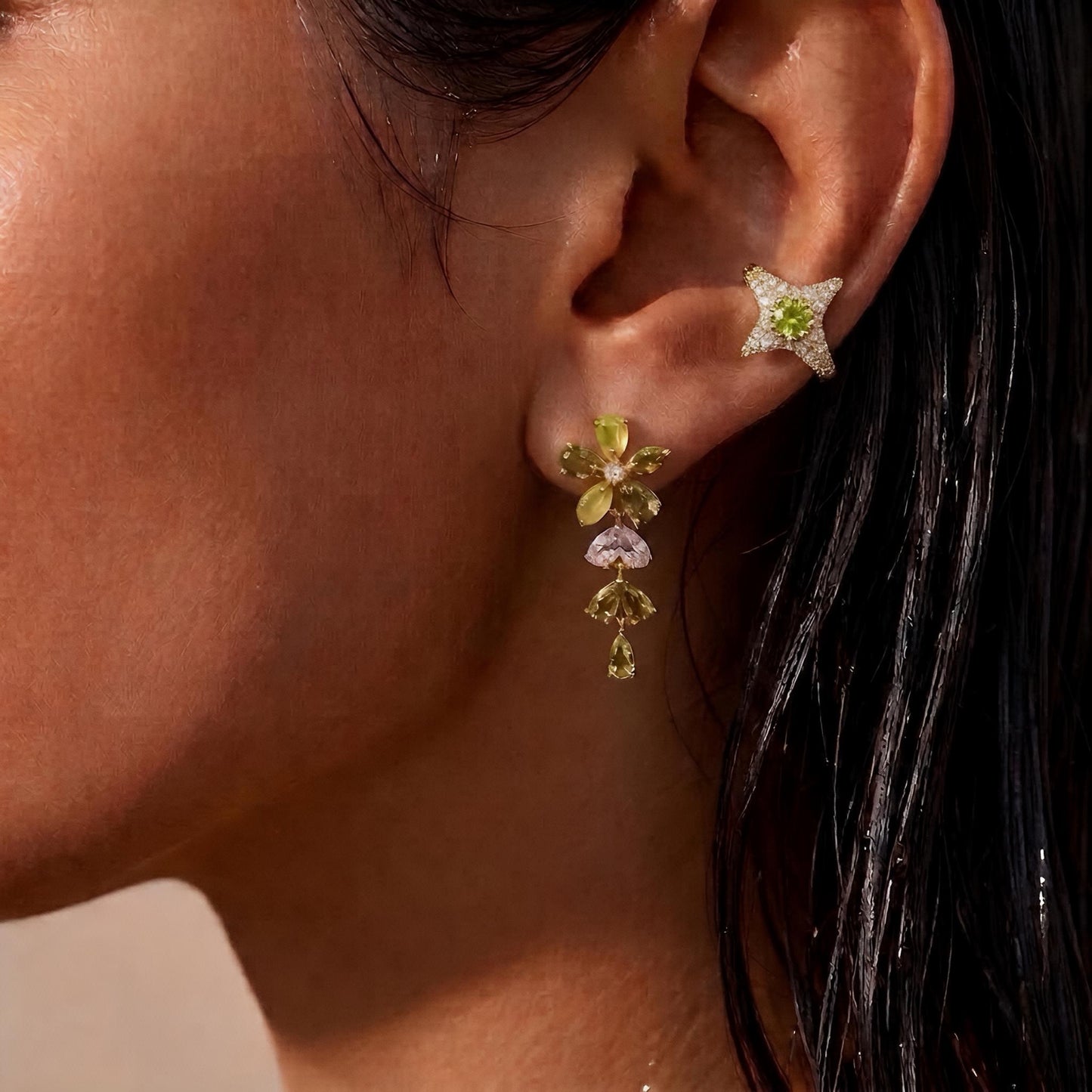 PAVÈ STAR ❥ Ear Cuff Gold/Green
