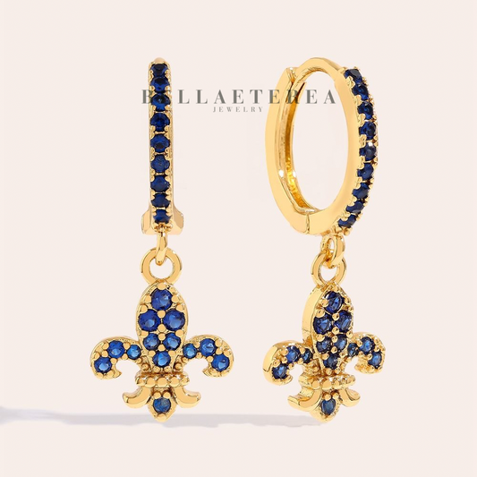 FLEUR DE LYS ❥ Gold/Blue earrings